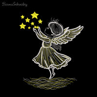 Angel girl reaching for stars machine embroidery design, 2-color Christmas embroidery file for kids and beginners