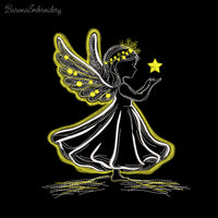 Angel girl holding a star machine embroidery design, 2-color Christmas embroidery file for kids and beginners, holiday stitch pattern