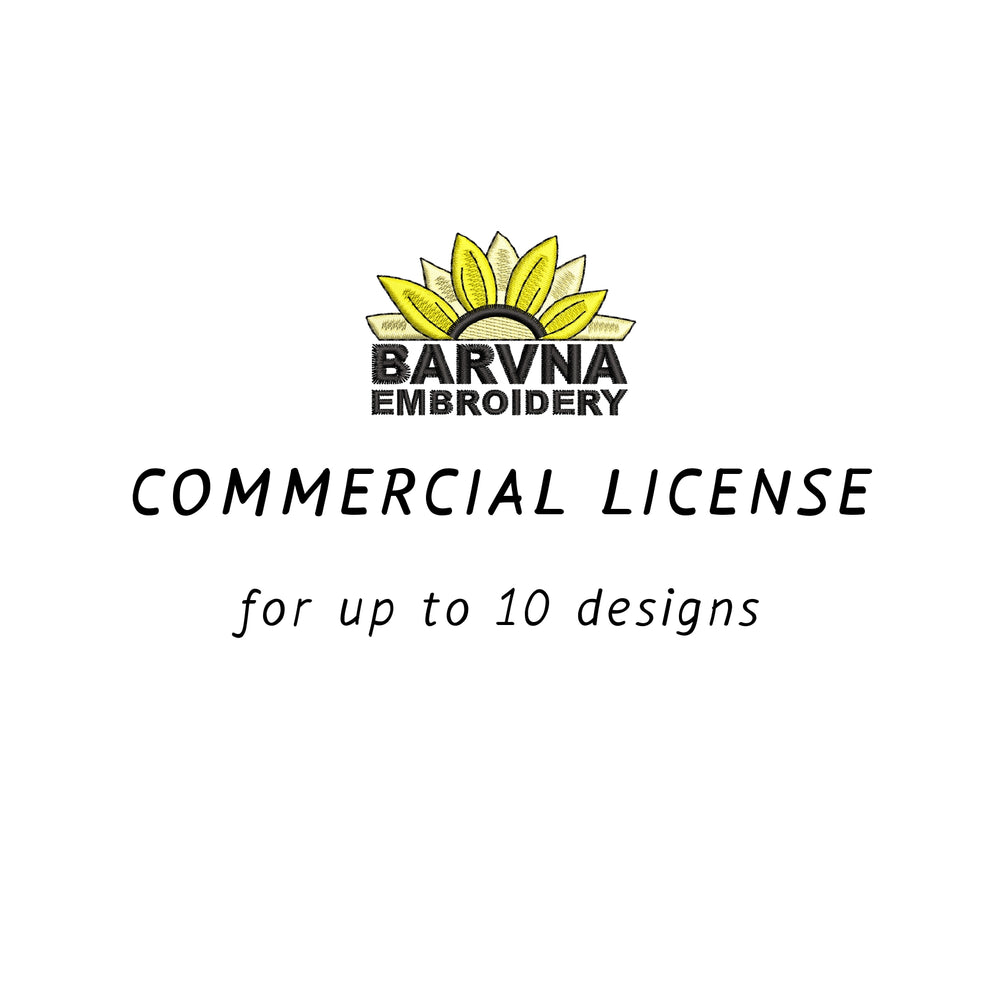 Commercial licenses for machine embroidery designs by BarvnaEmbroidery
