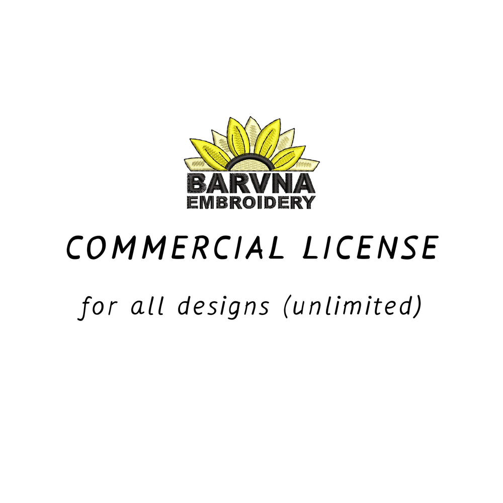 Commercial licenses for machine embroidery designs by BarvnaEmbroidery