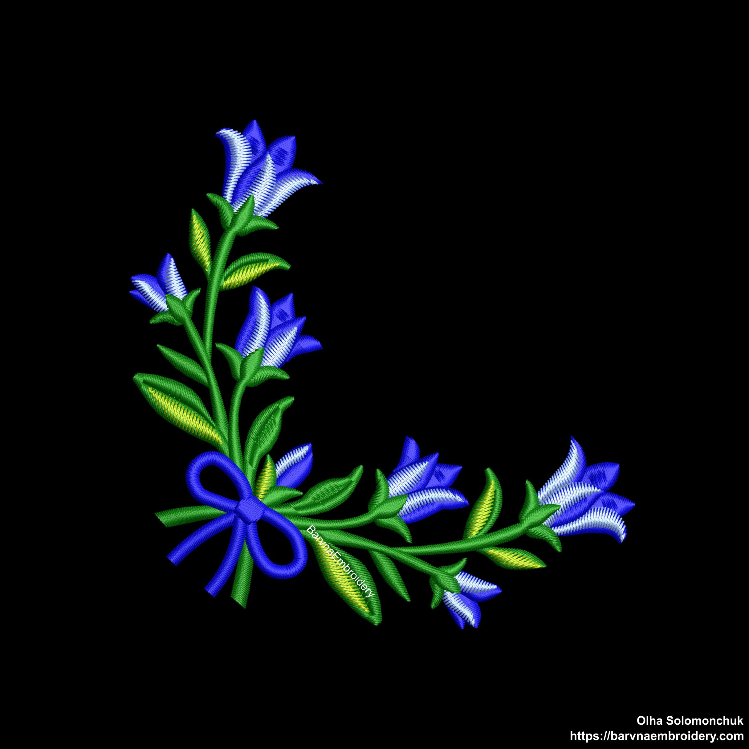 Bellflower Corner Machine Embroidery Design