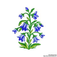 This digital embroidery design features a delicate bellflower branch.