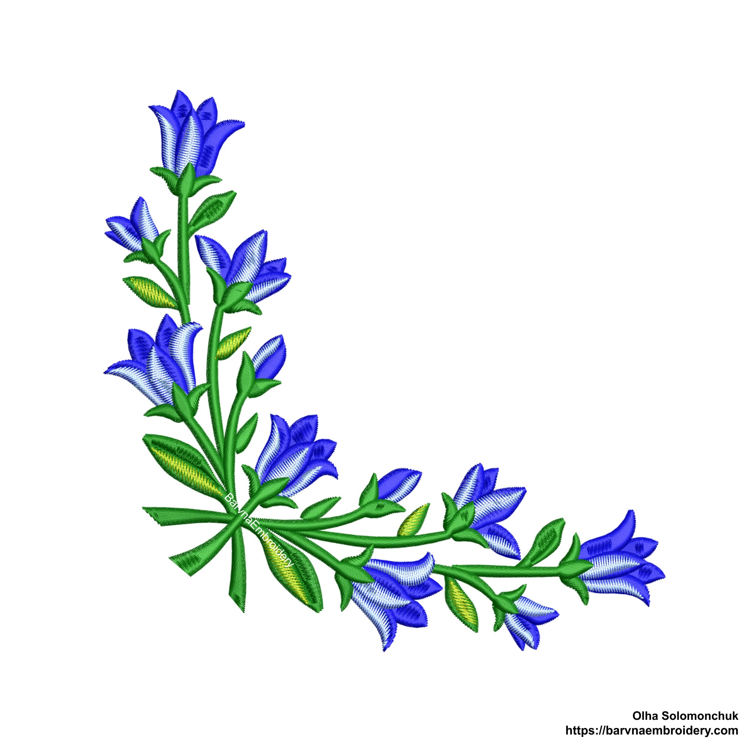 Bellflower Corner Machine Embroidery Design