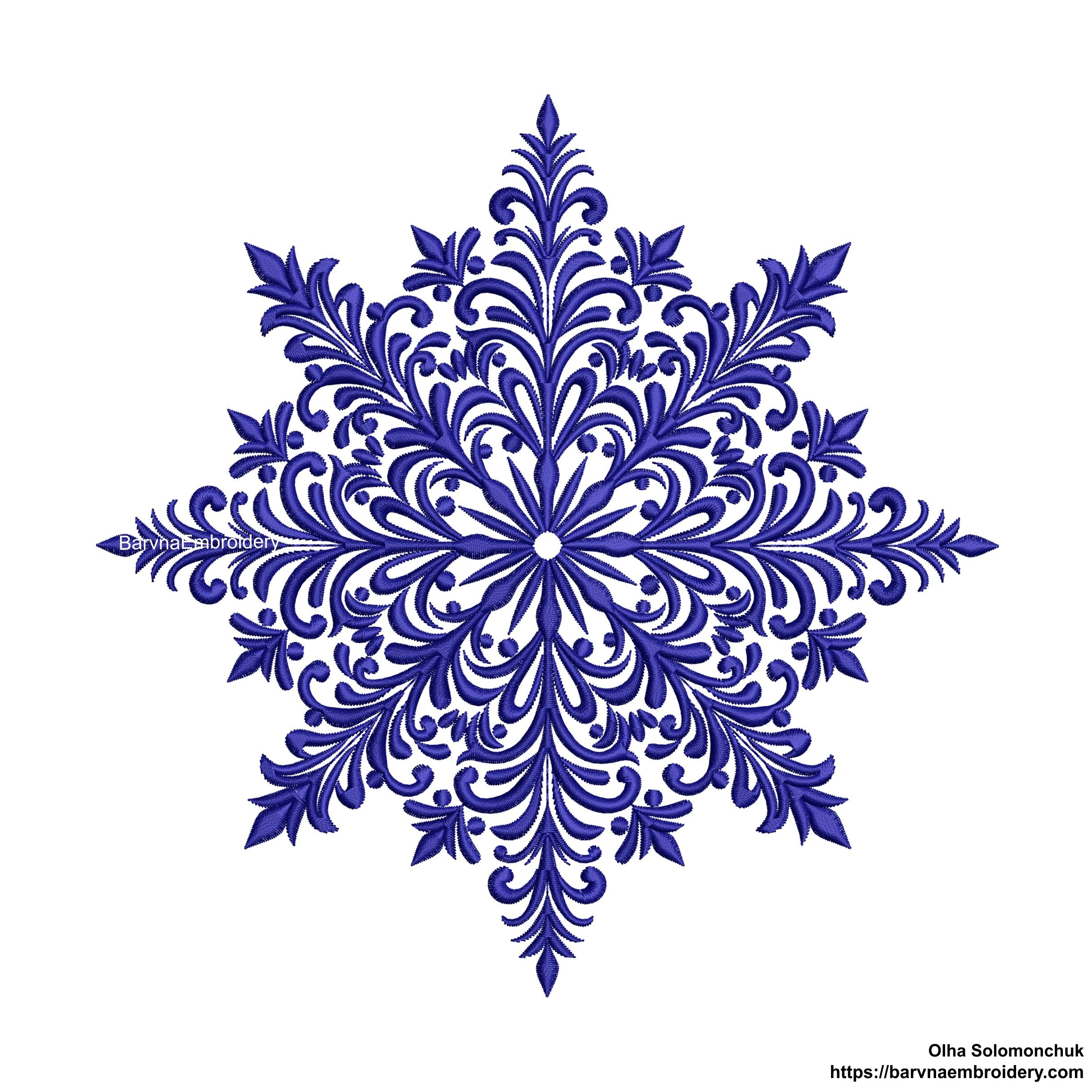 Elegant big snowflake machine embroidery design – one color winter stitch, perfect for pillows and décor.