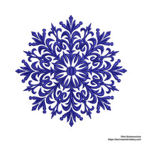 Detailed snowflake embroidery design – elegant one-color machine embroidery file for winter and holiday projects.