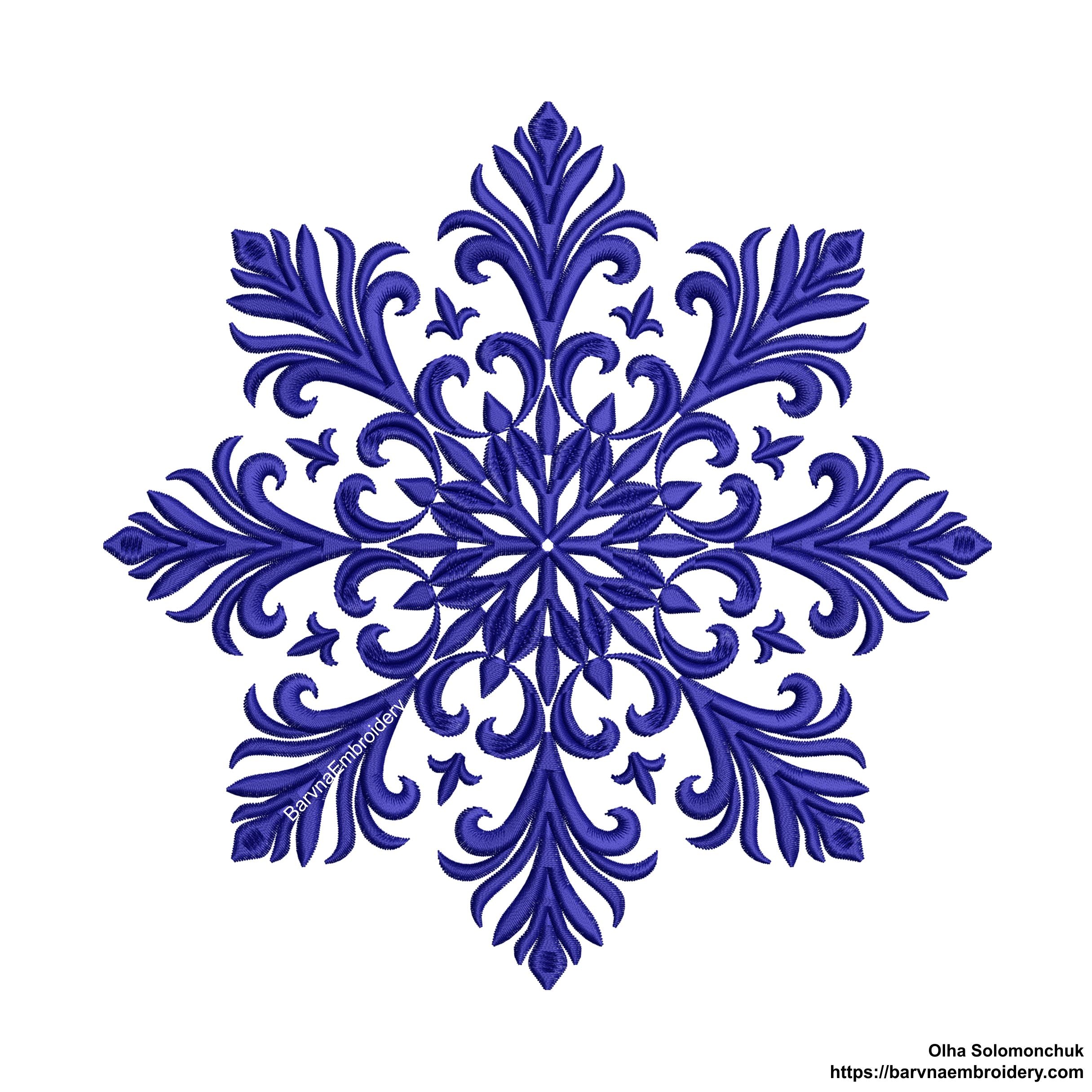 Elegant snowflake machine embroidery design – digital file for festive and winter-themed projects.
