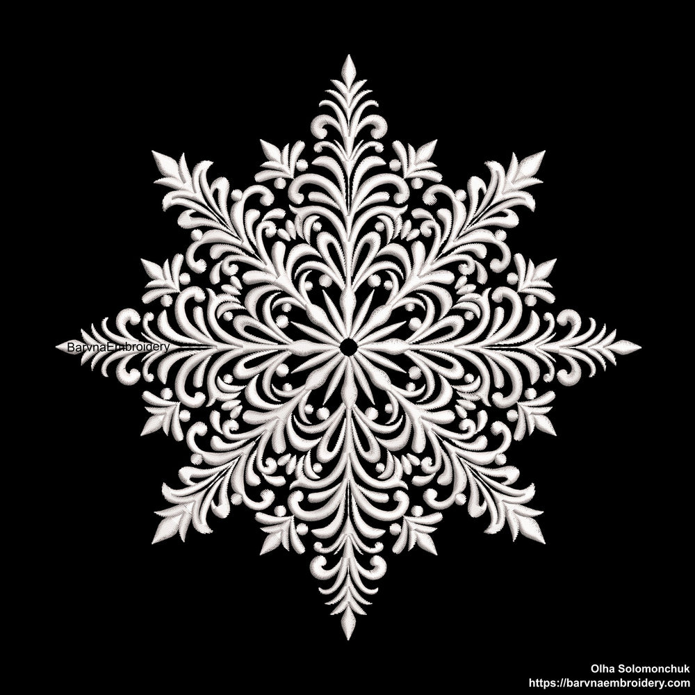 Elegant big snowflake machine embroidery design – one color winter stitch, perfect for pillows and décor.