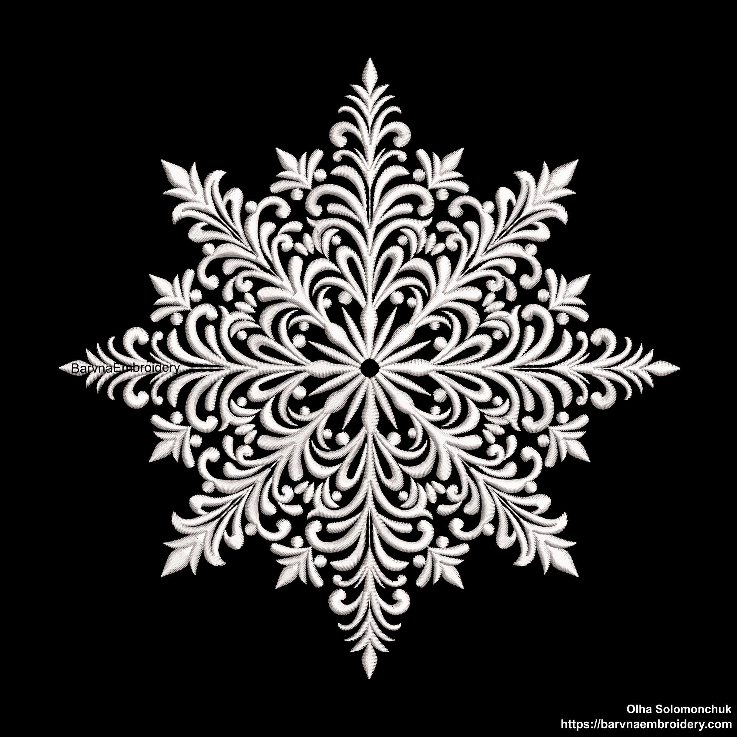 Elegant big snowflake machine embroidery design – one color winter stitch, perfect for pillows and décor.
