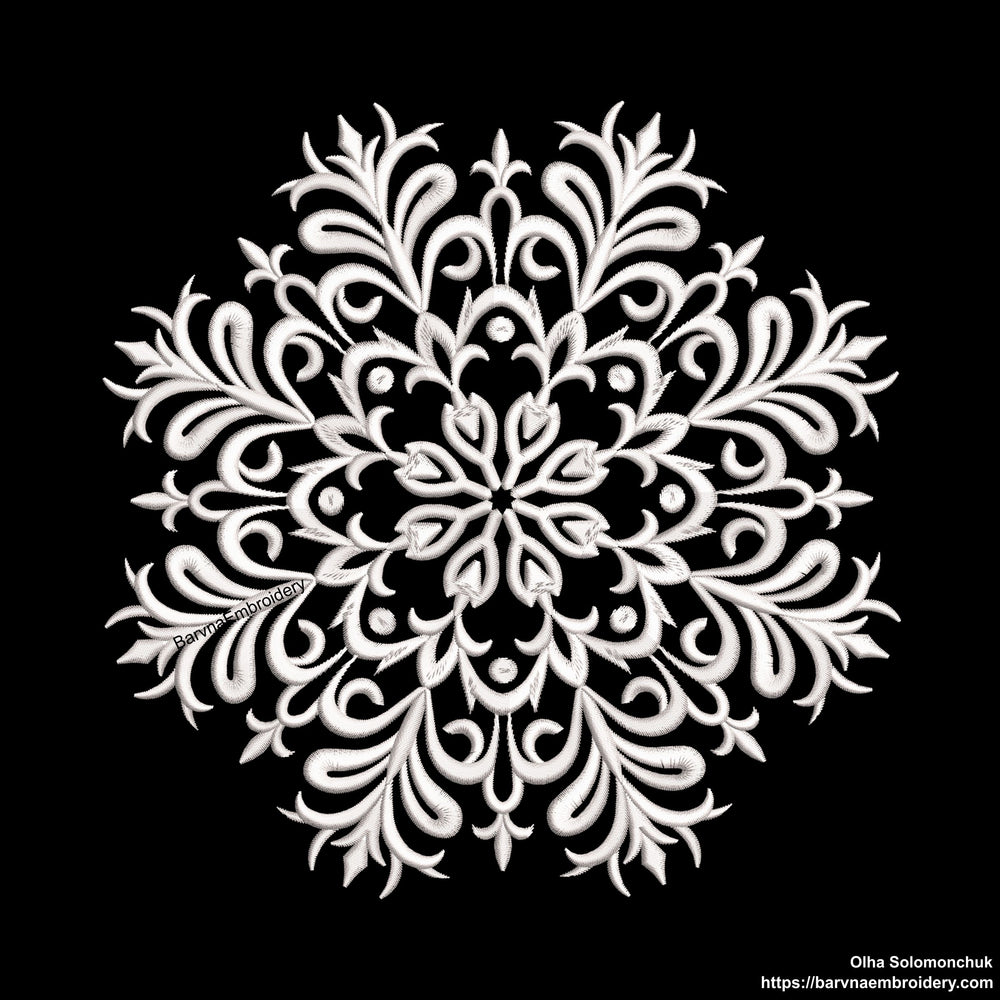Detailed big snowflake embroidery design – single color machine embroidery file for winter and holiday projects.