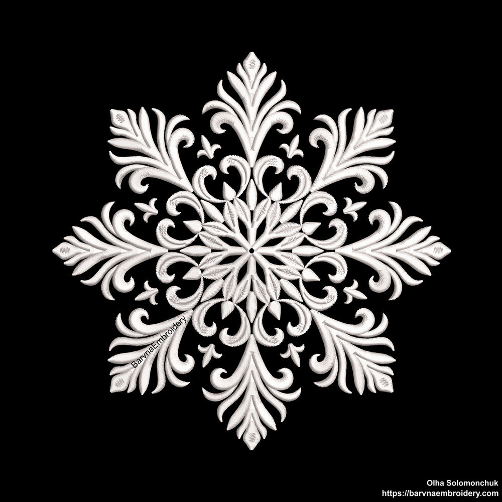Elegant snowflake machine embroidery design – digital file for festive and winter-themed projects.