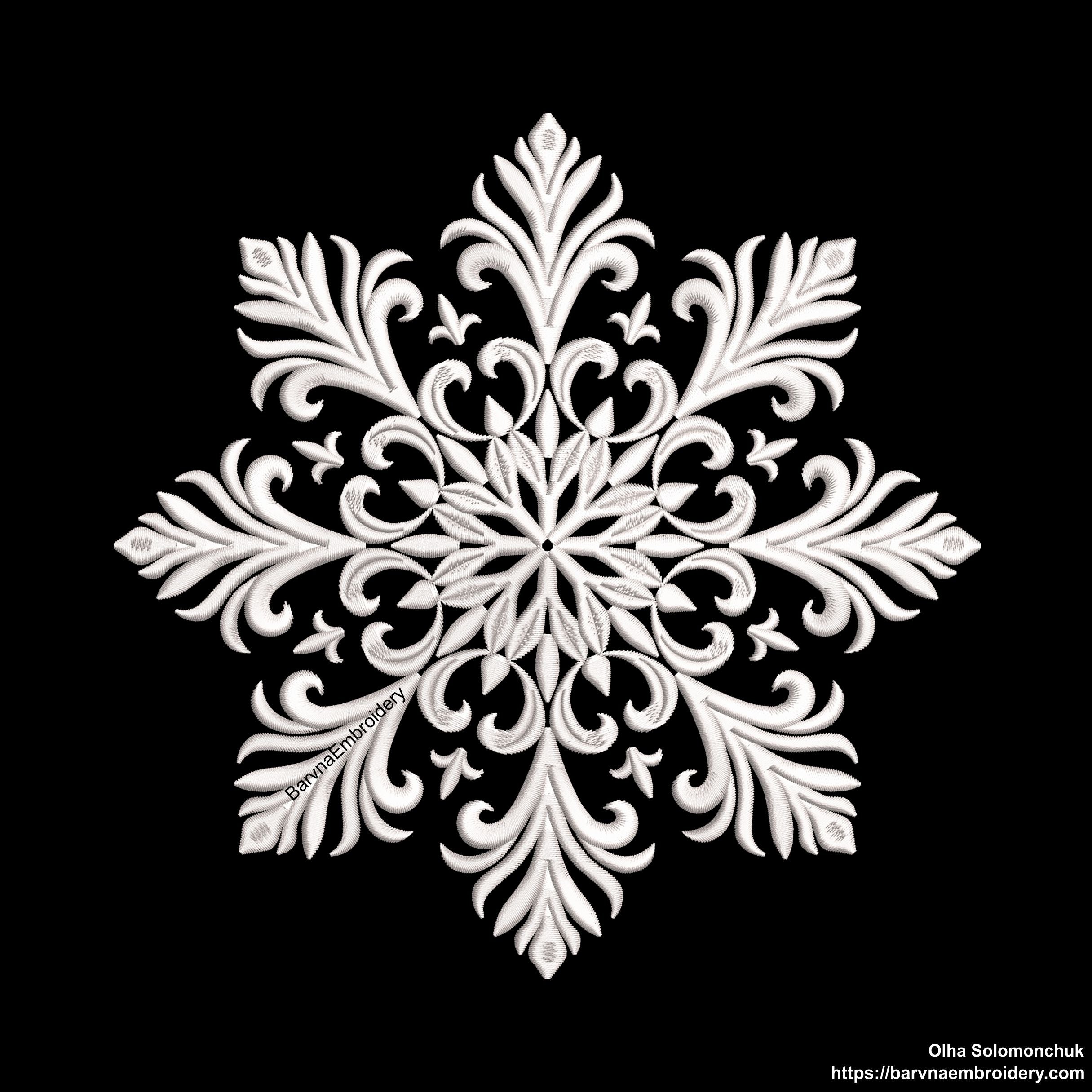Elegant snowflake machine embroidery design – digital file for festive and winter-themed projects.