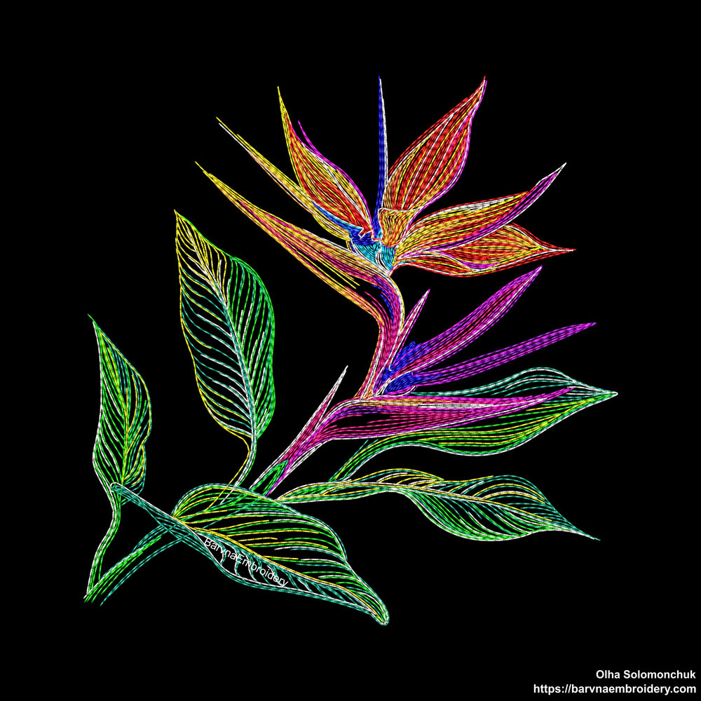 Tropical Bird of Paradise Flower Machine Embroidery Design - Line Stitch Embroidery, Digital download, machine embroidery, Bird of Paradise embroidery, tropical flower embroidery