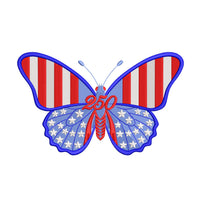 Patriotic butterfly machine embroidery design with decorative stars and number detail.