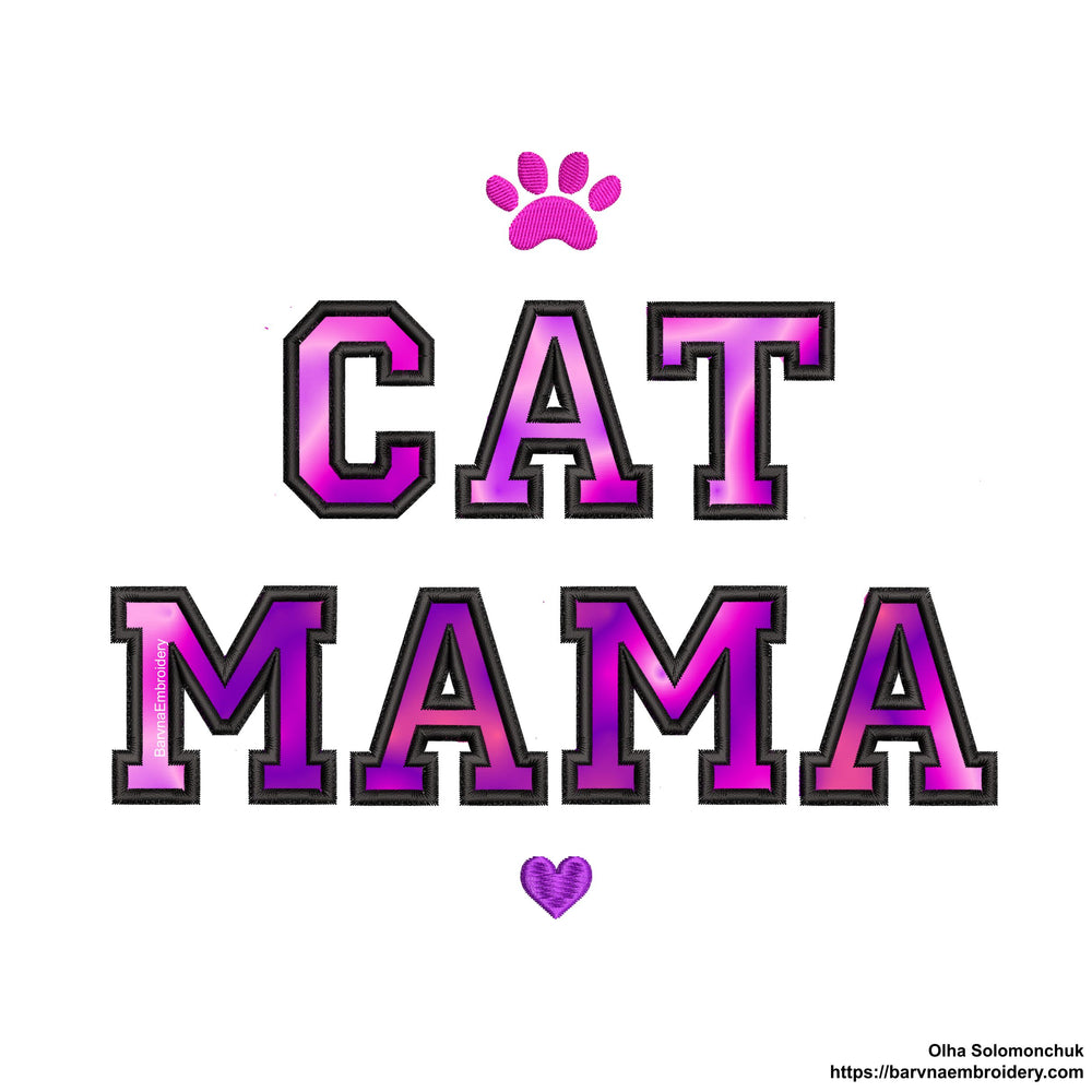 Cat Mama Applique Machine embroidery designs, Mothers day embroidery for machine, Instant download