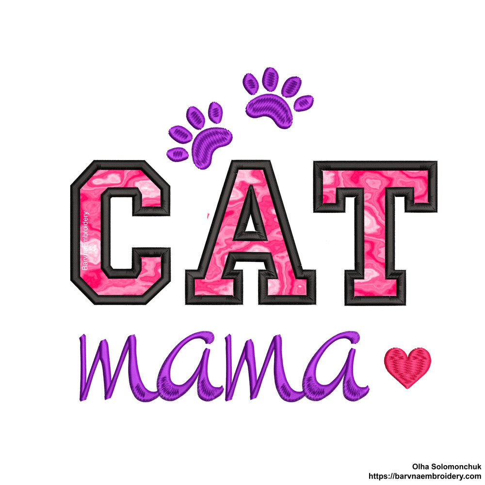 Cat Mom Applique Machine embroidery designs, Cat Mama embroidery files, Mothers day embroidery for machine, Instant download