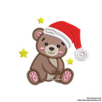Mini Christmas Bear Machine Embroidery Designs in Santa Hat — perfect for kids, fits 4x4 hoop.