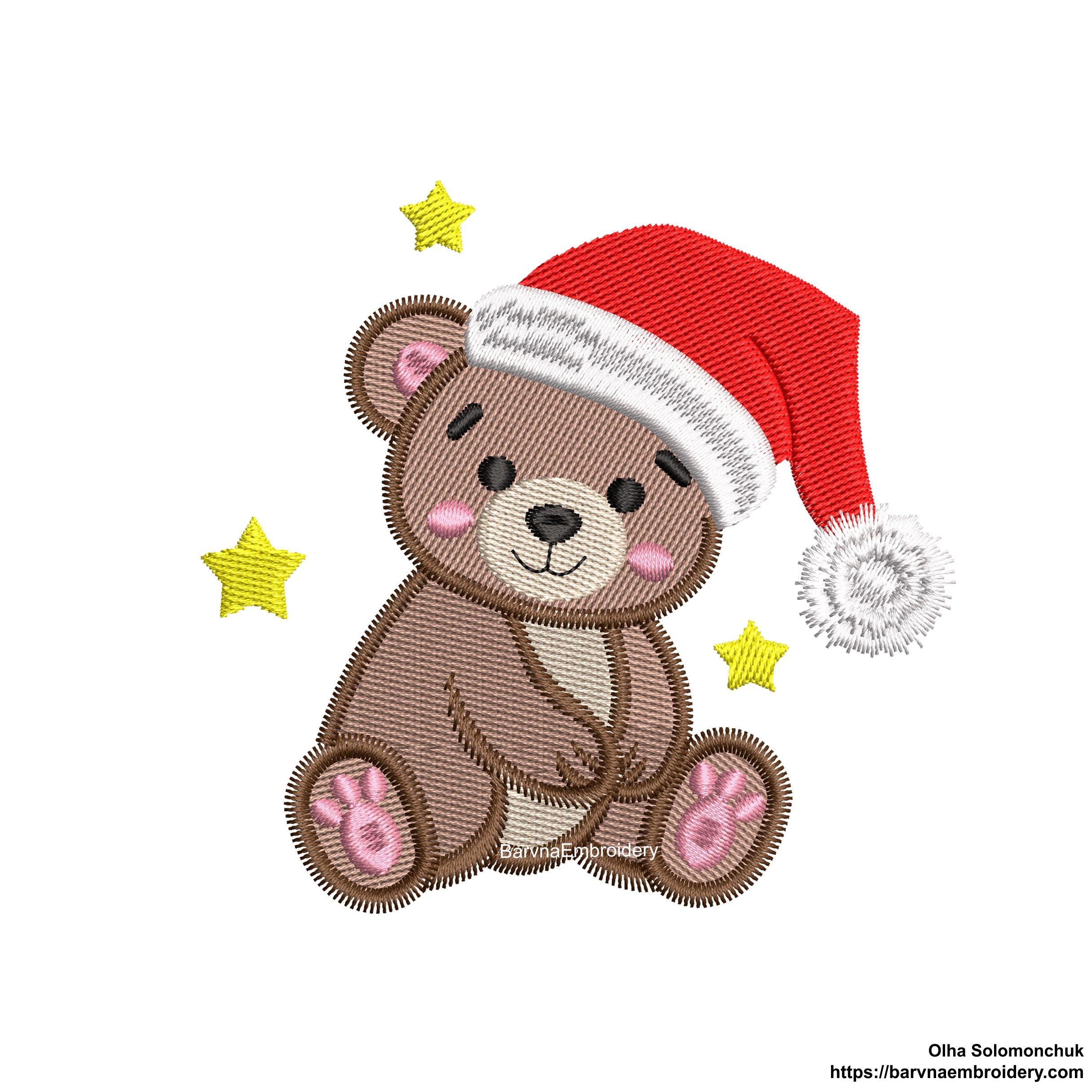 Mini Christmas Bear Machine Embroidery Designs in Santa Hat — perfect for kids, fits 4x4 hoop.