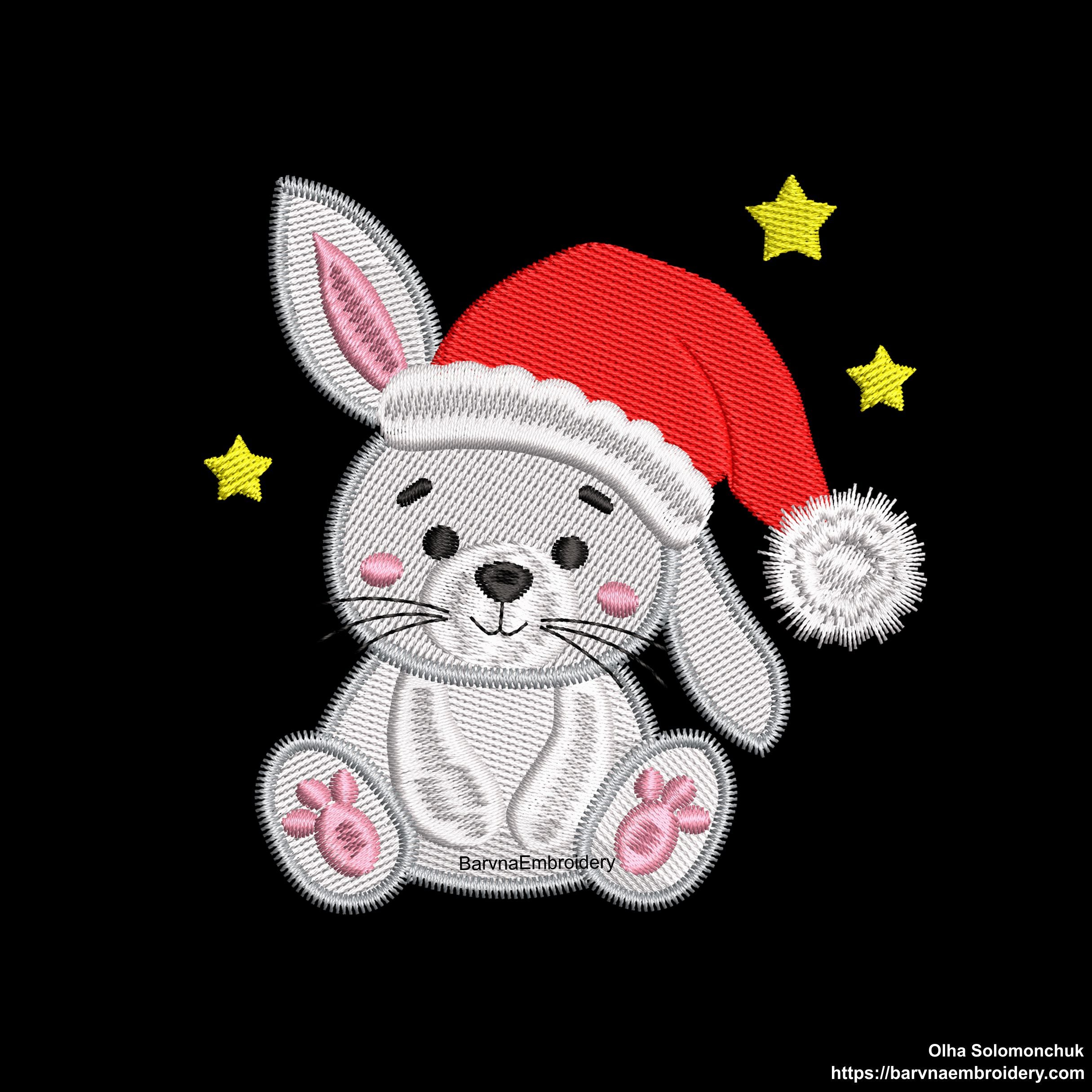 Mini Christmas Bunny Machine Embroidery Designs in Santa Hat — perfect for kids, fits 4x4 hoop.