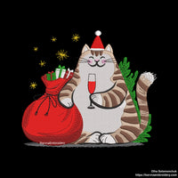 Festive Christmas embroidery design with a funny Santa cat – digital file for holiday machine embroidery projects.
