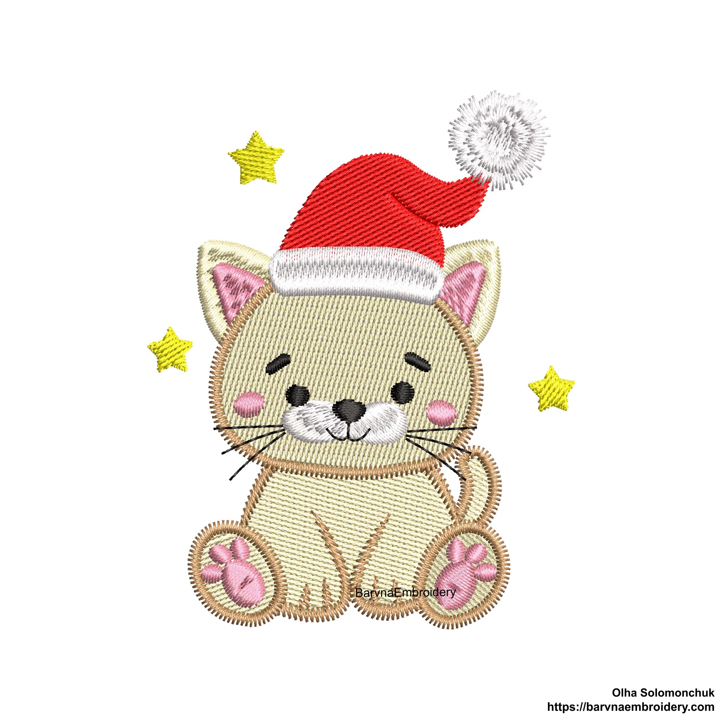 Mini Christmas Cat Machine Embroidery Designs in Santa Hat — perfect for kids, fits 4x4 hoop.