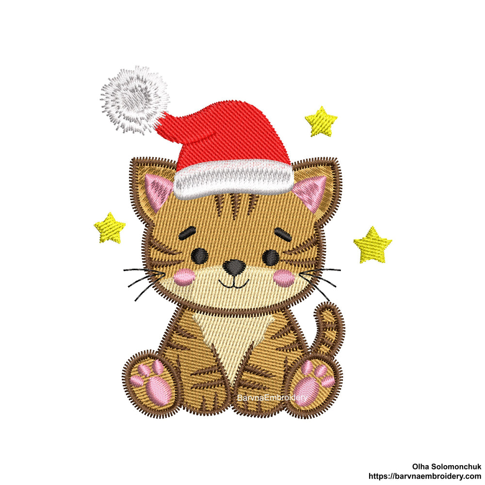 Mini Christmas Tiger Machine Embroidery Designs in Santa Hat — perfect for kids, fits 4x4 hoop.