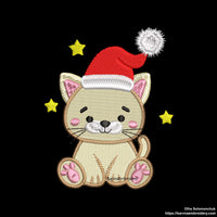 Mini Christmas Cat Machine Embroidery Designs in Santa Hat — perfect for kids, fits 4x4 hoop.