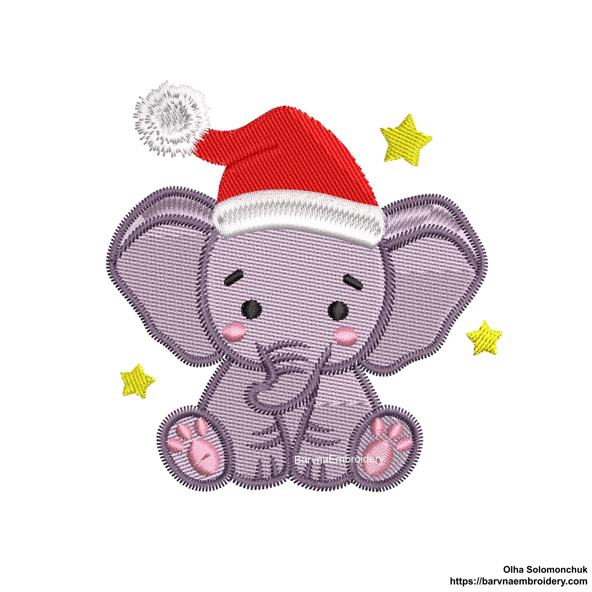 Mini Christmas Elephant Machine Embroidery Designs in Santa Hat — perfect for kids, fits 4x4 hoop.