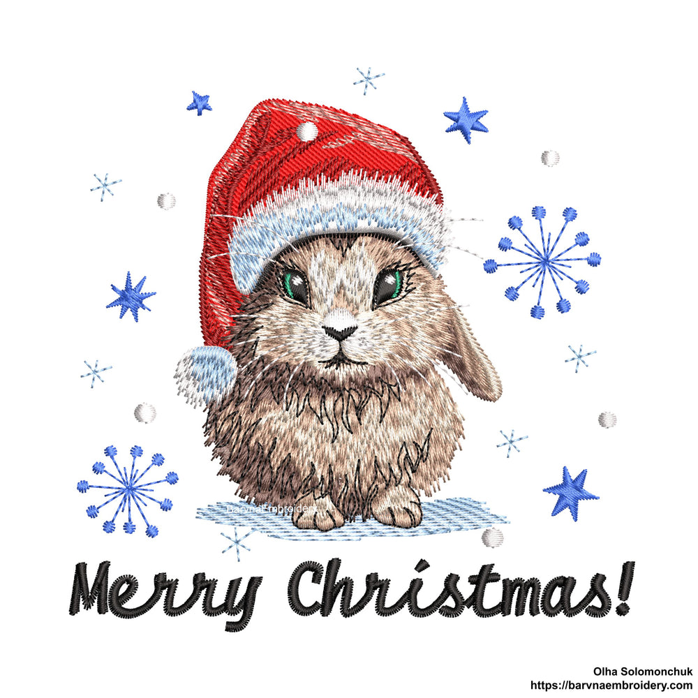 Merry Christmas Embroidery designs, Christmas rabbit embroidery files for machine