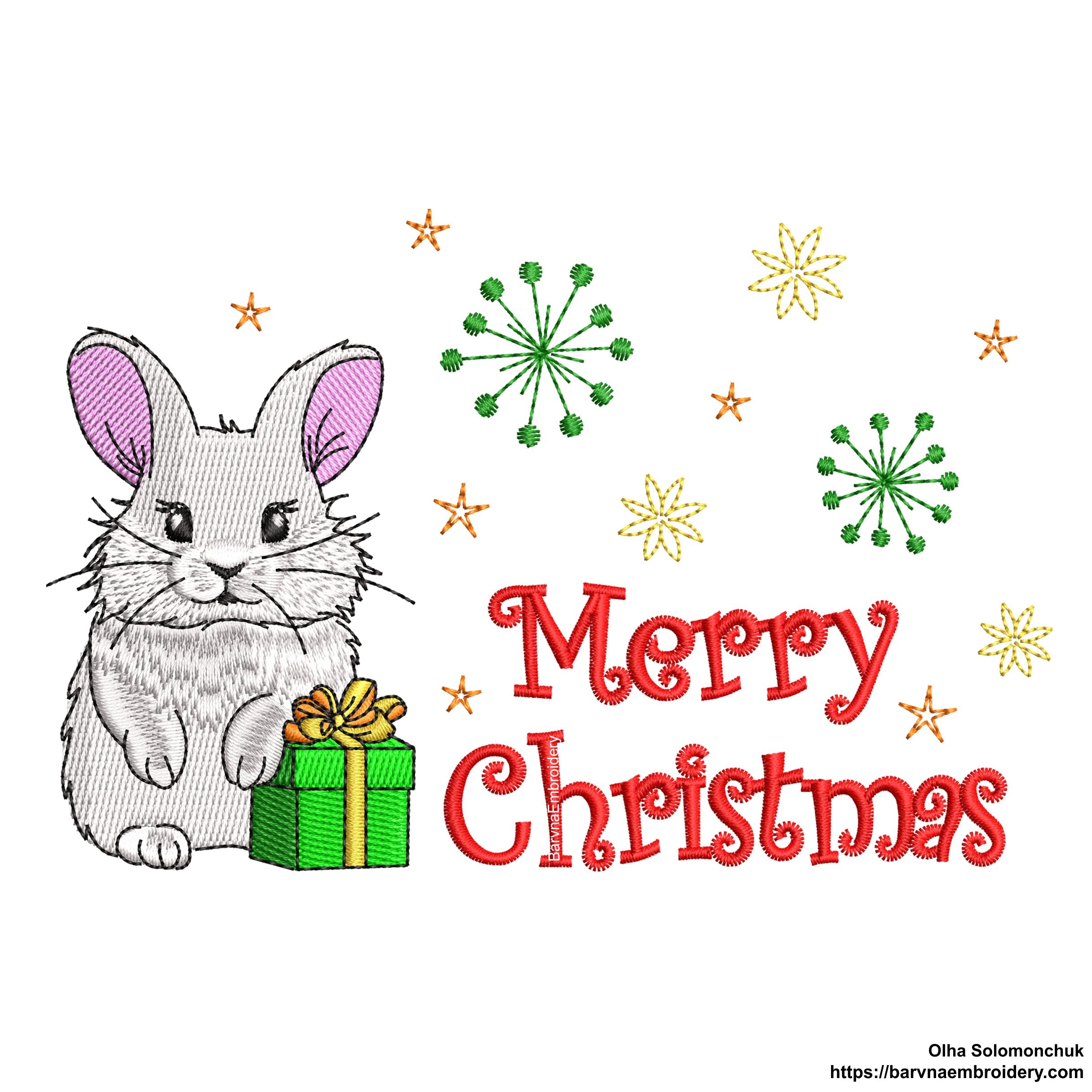 Merry Christmas Machine Embroidery designs, Christmas rabbit embroidery files.