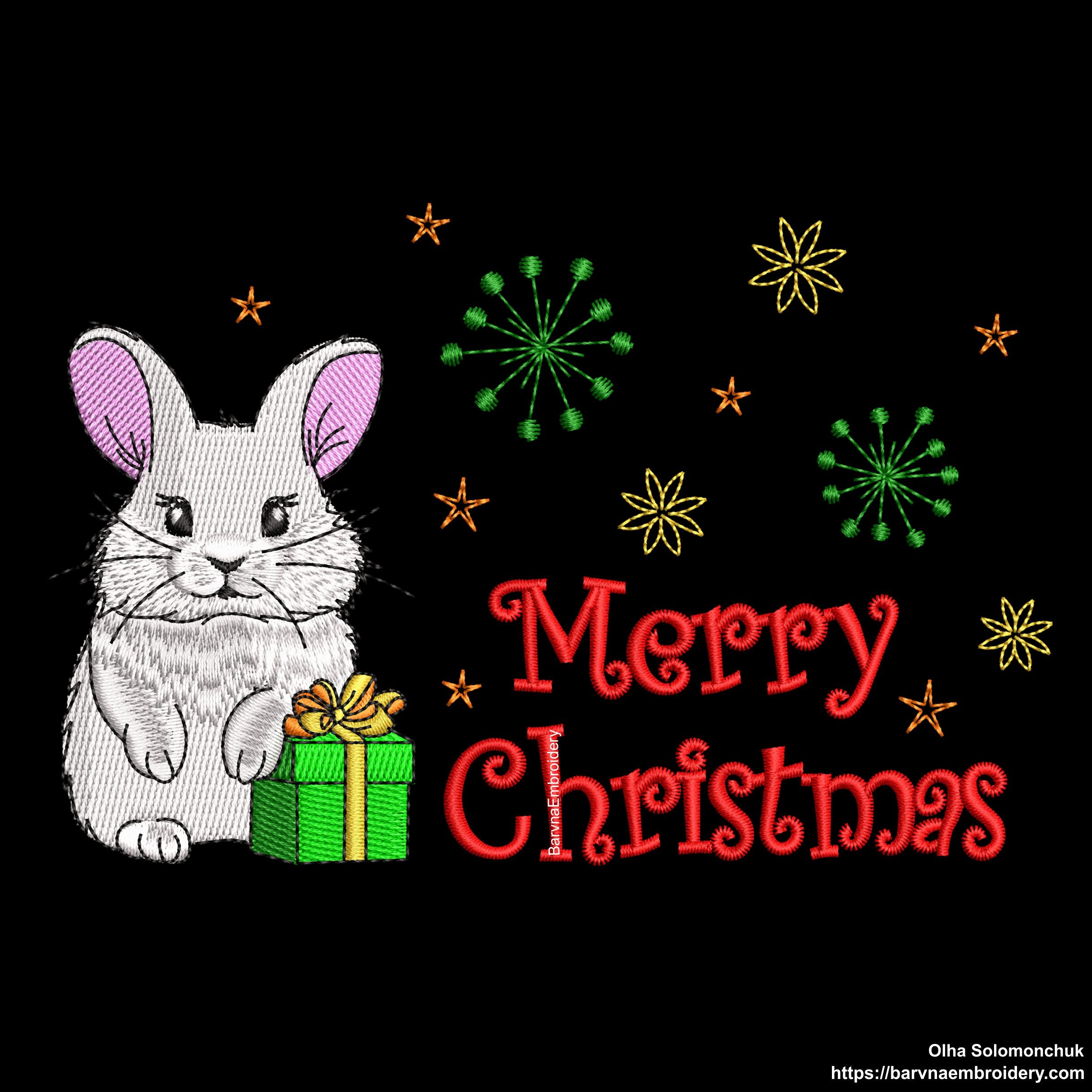 Merry Christmas Machine Embroidery designs, Christmas rabbit embroidery files.