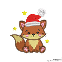 Mini Christmas Fox Machine Embroidery Designs in Santa Hat — perfect for kids, fits 4x4 hoop.
