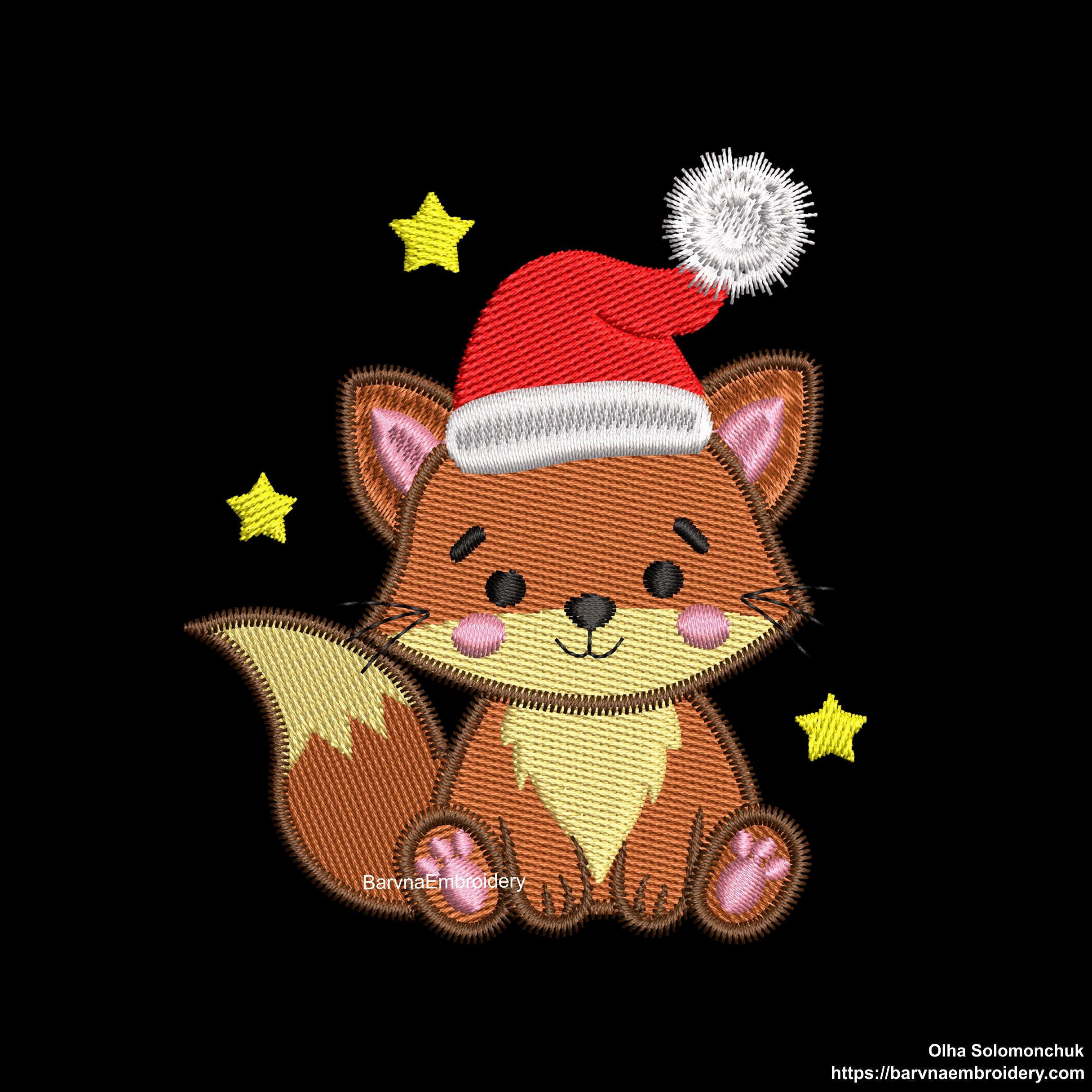 Mini Christmas Fox Machine Embroidery Designs in Santa Hat — perfect for kids, fits 4x4 hoop.