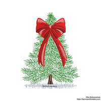 Christmas Tree with Bow Machine Embroidery Design, Christmas embroidery designs, bow embroidery files, Winter embroidery