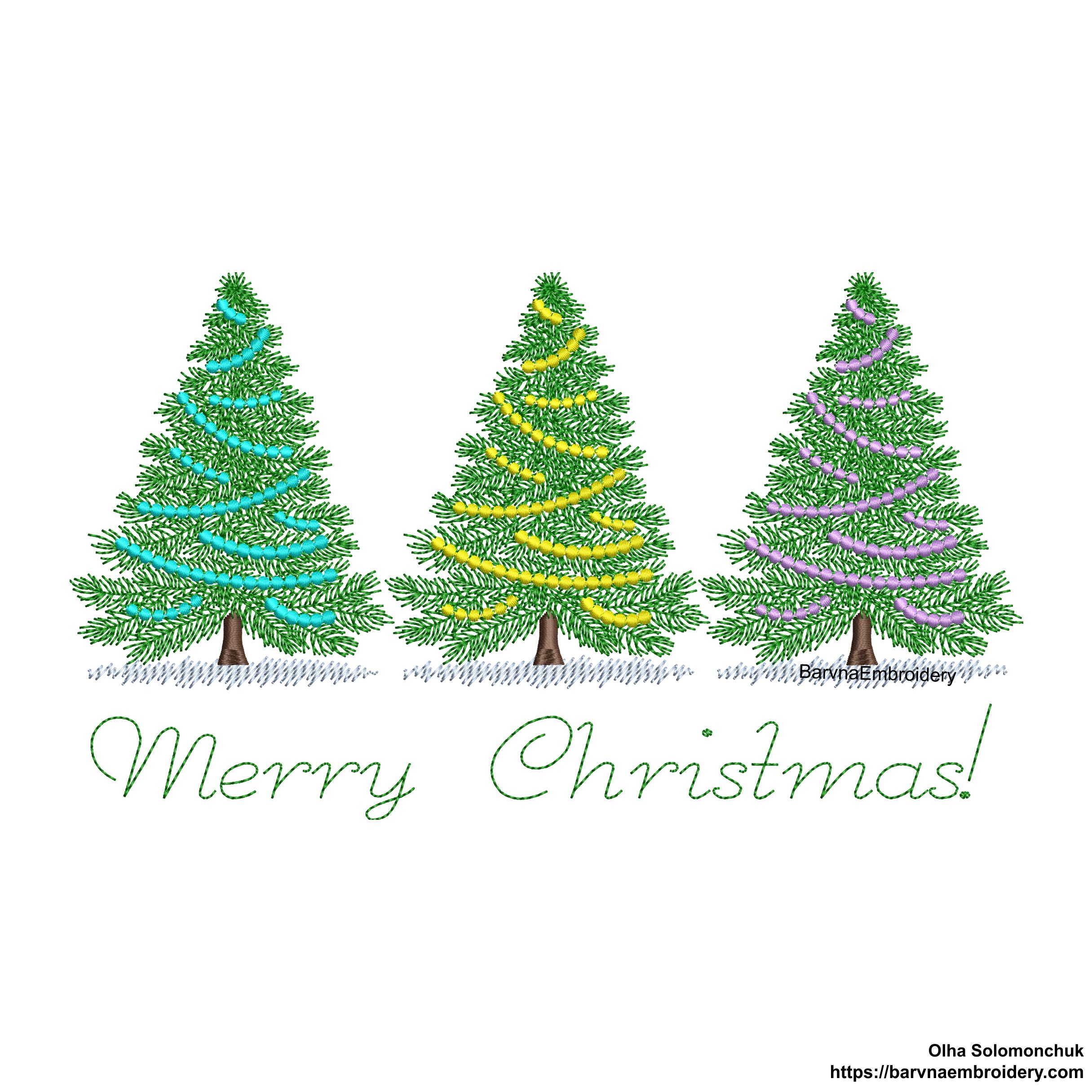 Christmas trees Machine Embroidery Design, Merry Christmas embroidery files, Instant download