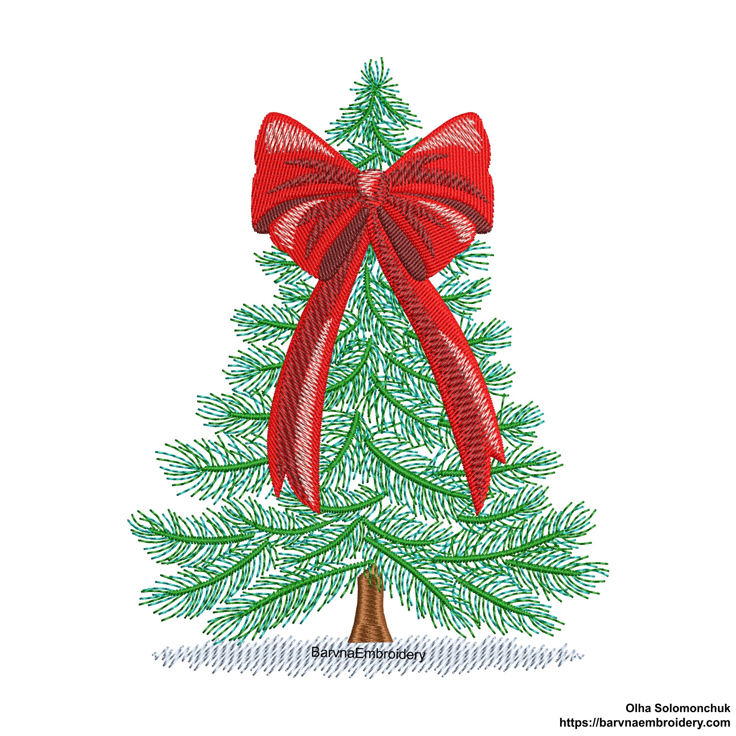 Christmas Tree with Bow Machine Embroidery Design, Christmas embroidery designs, bow embroidery files, Winter embroidery