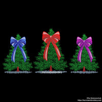 Christmas trees with Bows Machine Embroidery Design, Christmas embroidery files.