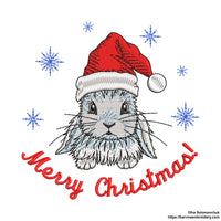 Christmas bunny embroidery files for machine, Merry Christmas embroidery.