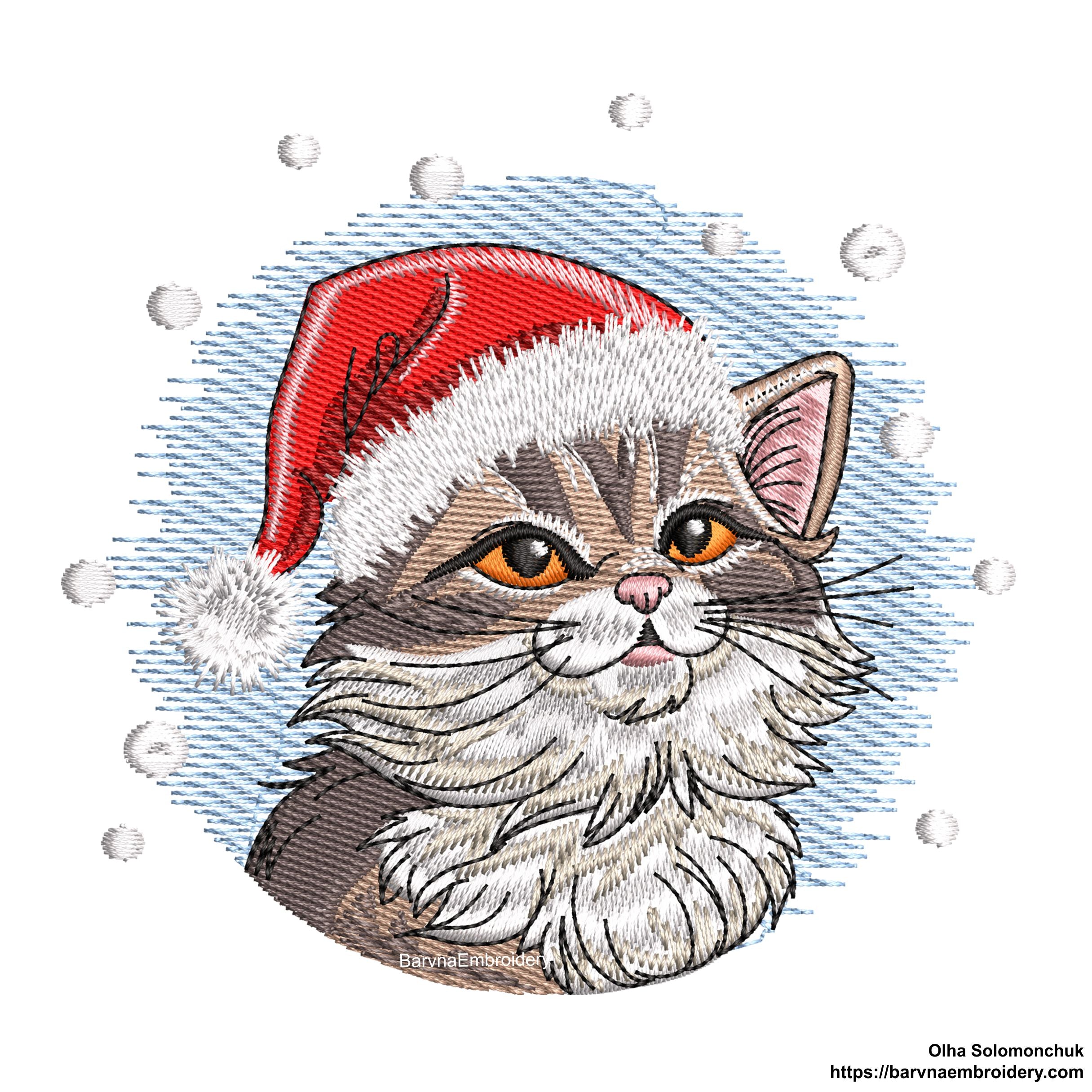 Christmas cat Machine embroidery designs, Christmas embroidery design