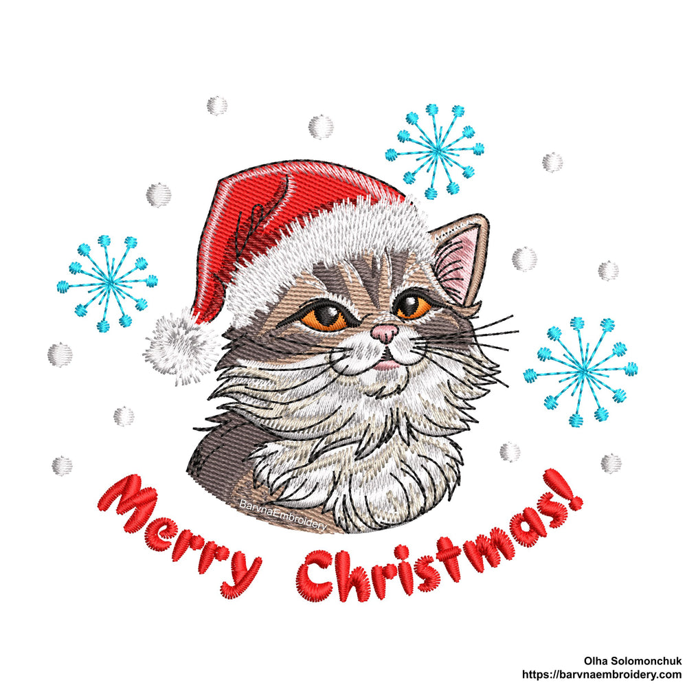 Christmas cat Machine embroidery designs, Merry Christmas embroidery design.