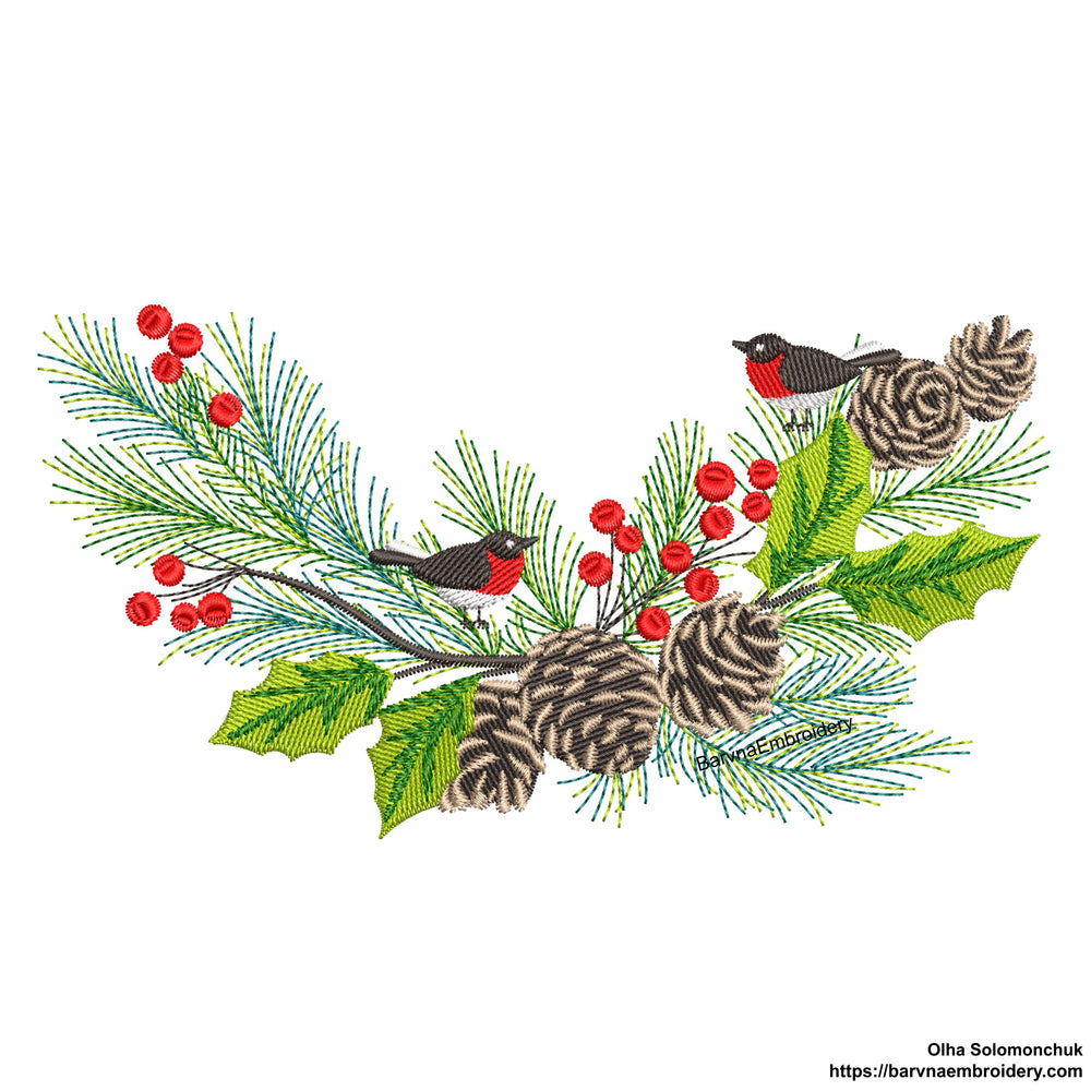 Christmas wreath Machine embroidery designs, Pine cone branch embroidery design