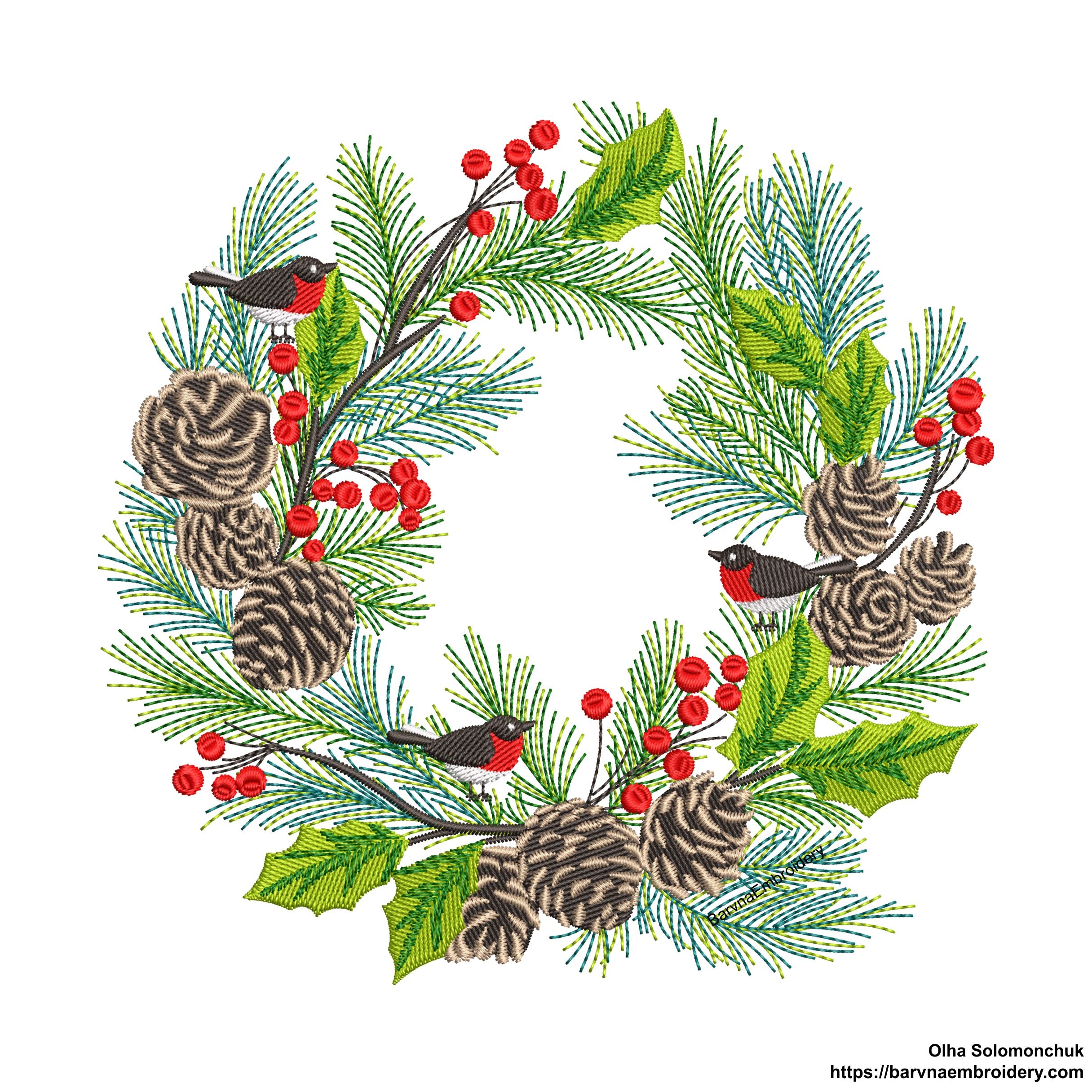 Christmas wreath Machine embroidery designs, Pine cone branch embroidery design, Instant download