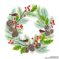 Christmas wreath Machine embroidery designs, Pine cone branch embroidery design