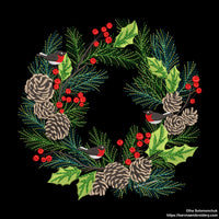 Christmas wreath Machine embroidery designs, Pine cone branch embroidery design