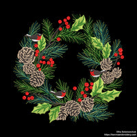 Christmas wreath Machine embroidery designs, Pine cone branch embroidery design, Instant download