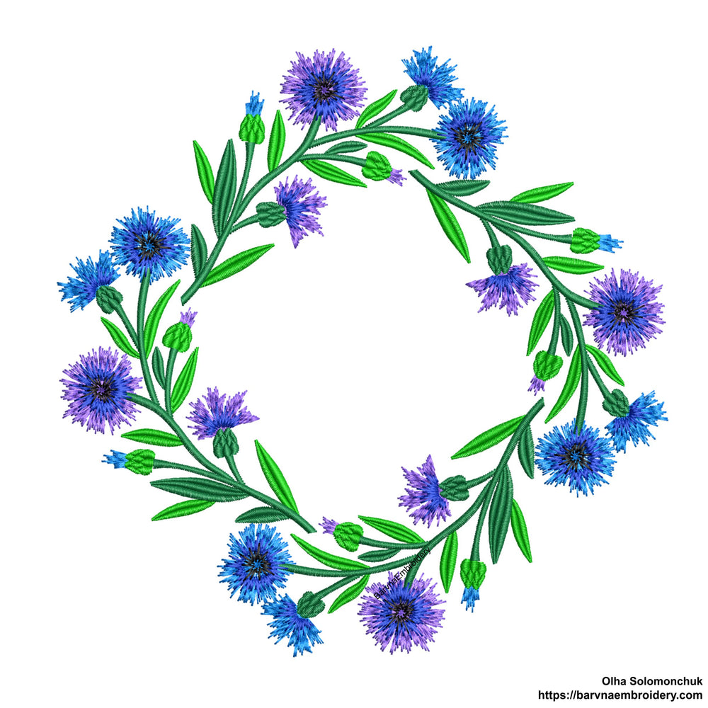 Floral wreath Machine embroidery designs, Cornflowers wreath embroidery files