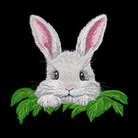 Cute Bunny Machine Embroidery Design Peeking Through Leaves, Detailed Animal Embroidery For Spring Projects