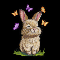 Cute bunny machine embroidery design with butterflies, spring animal embroidery pattern for children projects