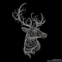 Deer head side view embroidery design with swirls – digital one-color embroidery file for Christmas and winter decor.