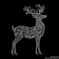 Standing deer embroidery design with swirls – one-color digital machine embroidery file for festive and seasonal projects.