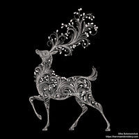 Elegant deer embroidery design with swirl pattern – one-color machine embroidery file for Christmas and winter projects.